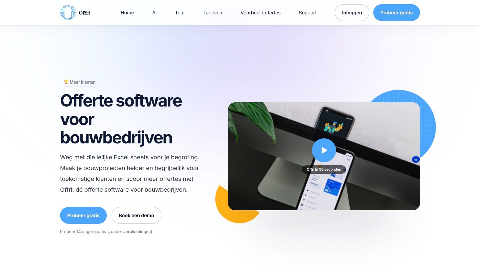 Een voorbeeld van de Offri interface voor bouw offertes