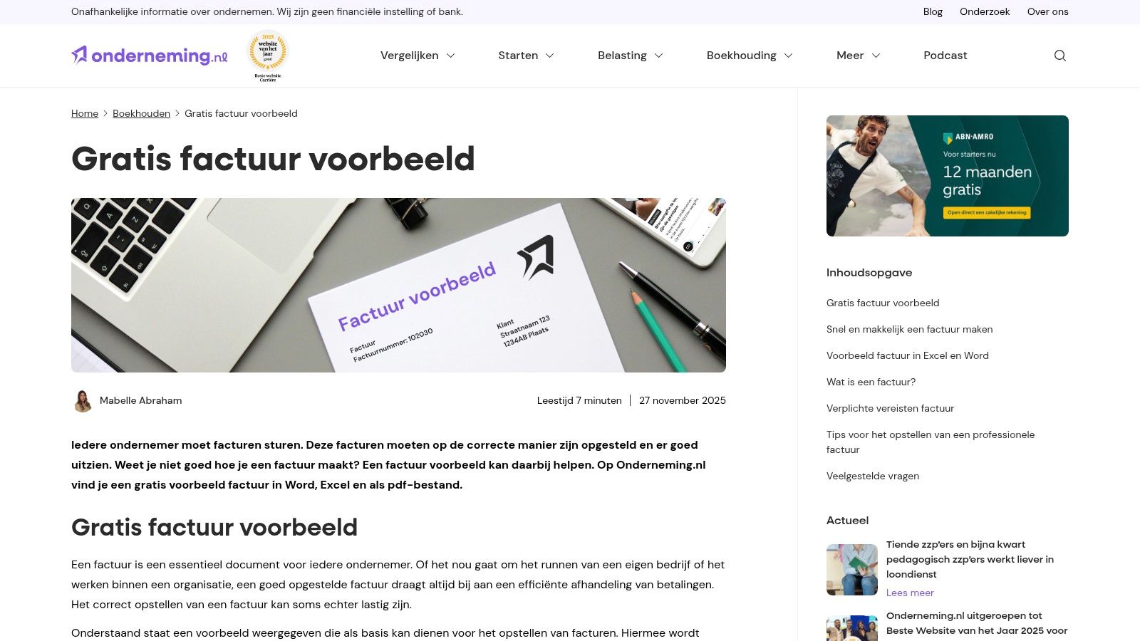 Onderneming.nl – gratis factuurvoorbeeld (Word)