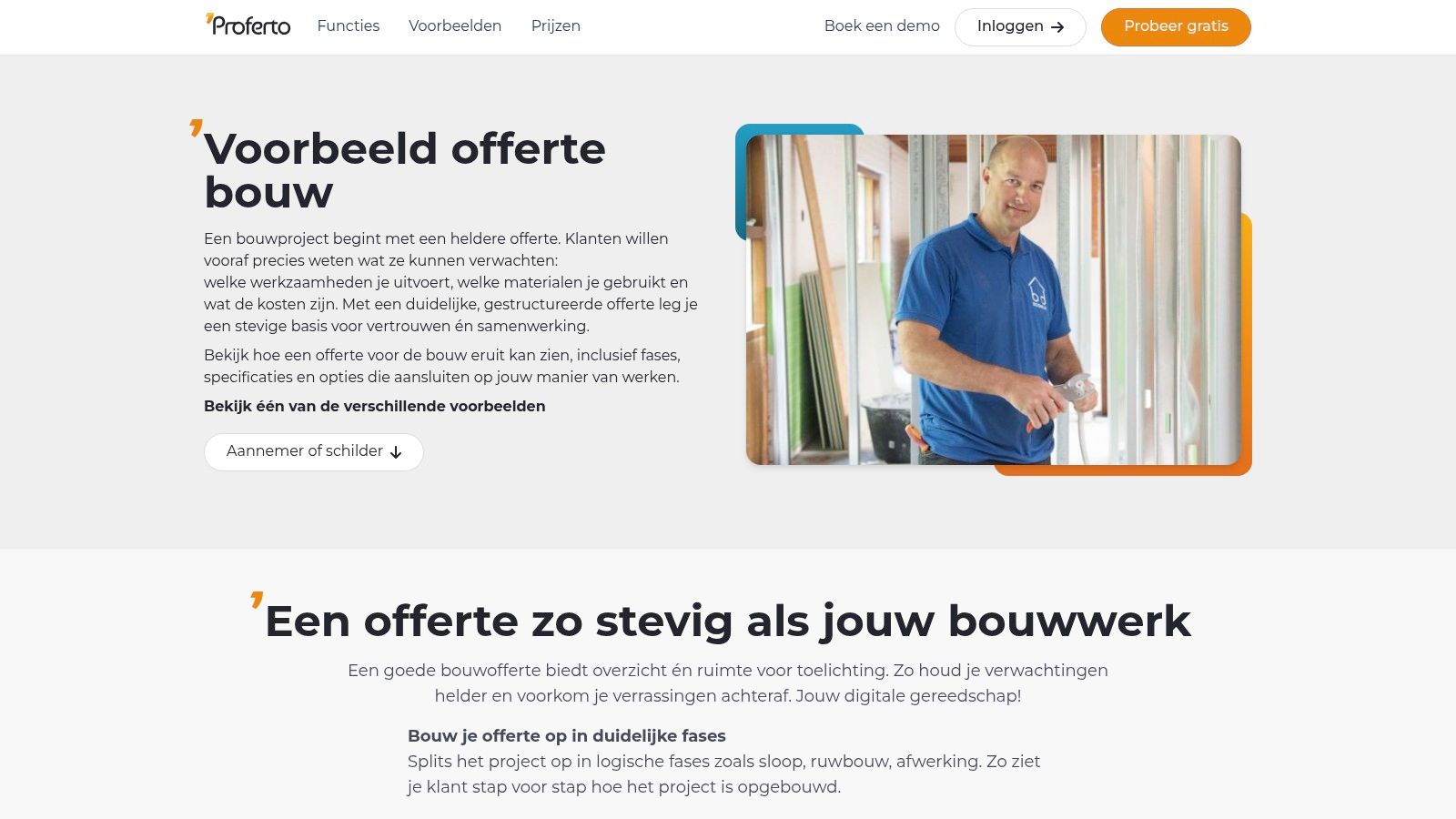 Voorbeeld van de interactieve offerteomgeving van Proferto