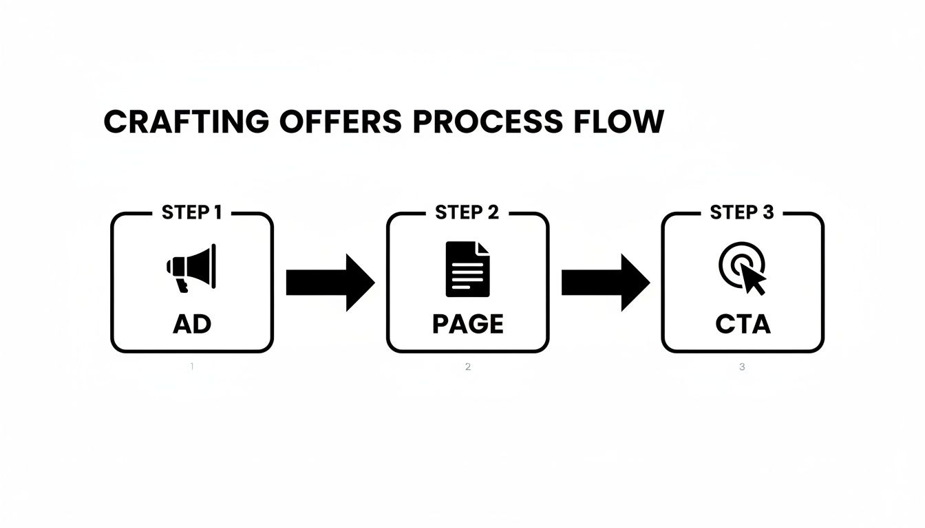 Diagram illustrating the crafting offers process flow: Ad, Page, and Call to Action steps.