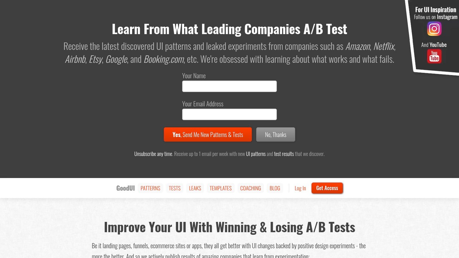 GoodUI – Evidence (A/B‑tested patterns and leaked experiments)