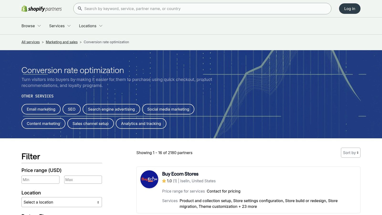 Shopify Partner Directory conversion rate optimization category