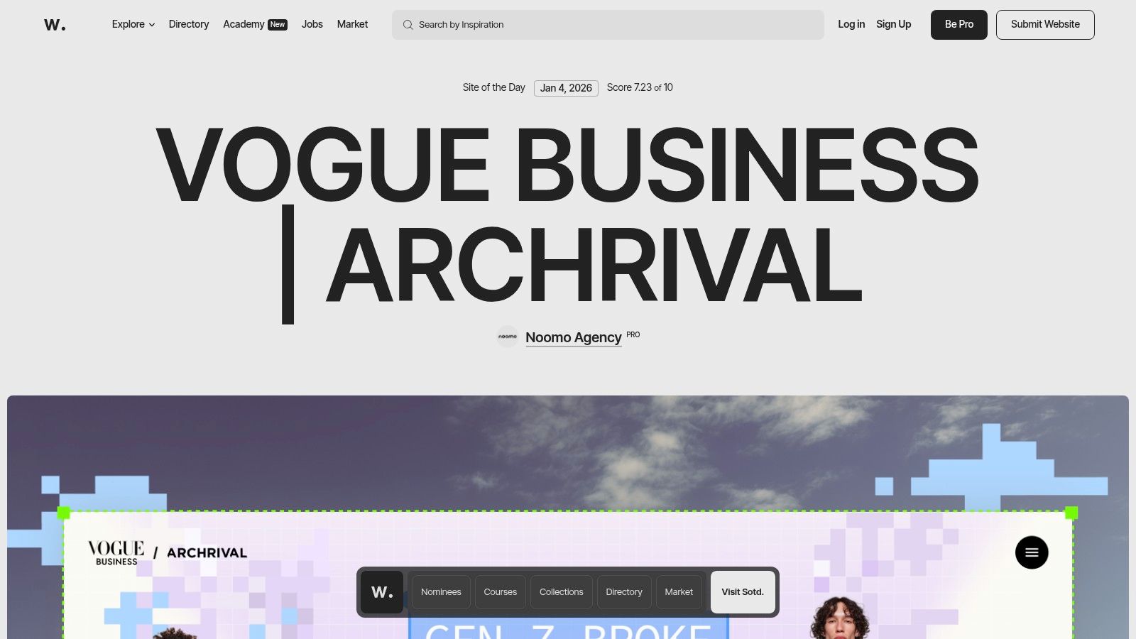 Awwwards website showcasing various award-winning web designs.