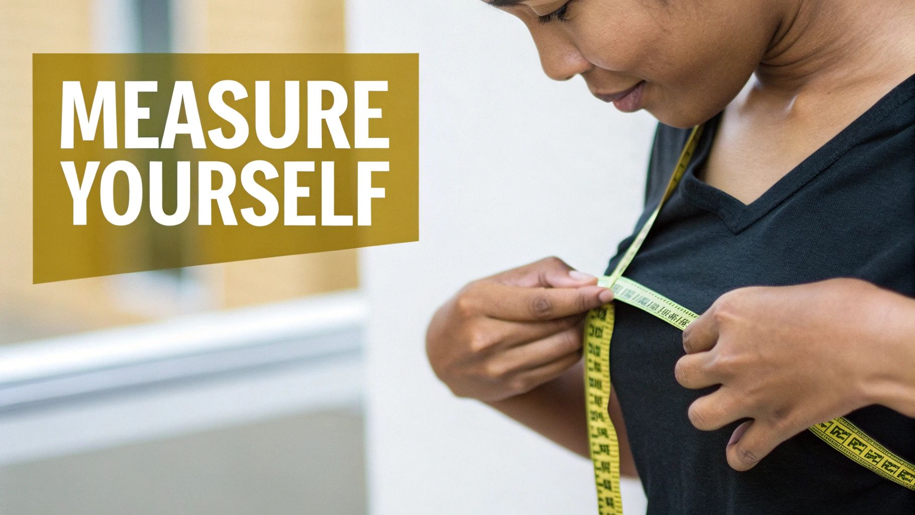 A person measuring their chest with a soft tape measure.