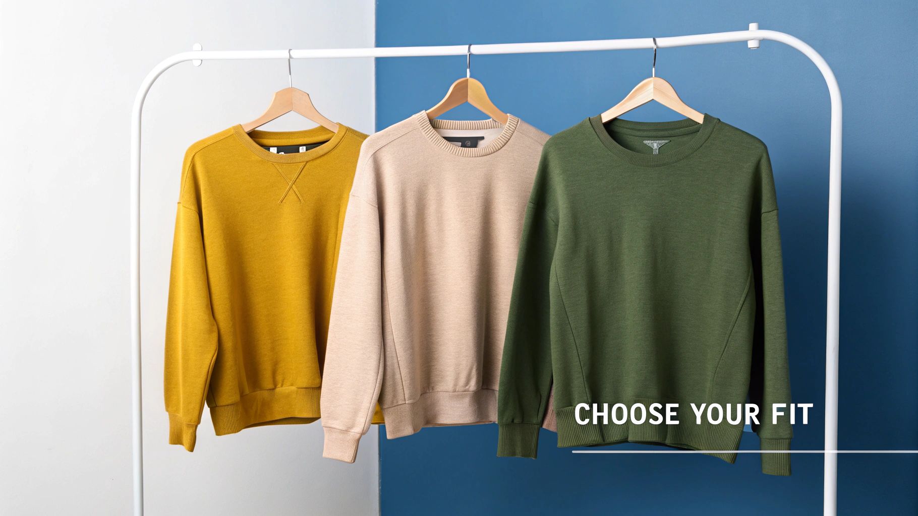 Three friends wearing different styles of unisex sweaters