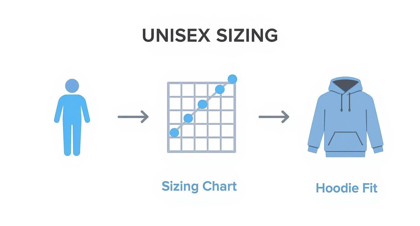Infographic about unisex size chart hoodie