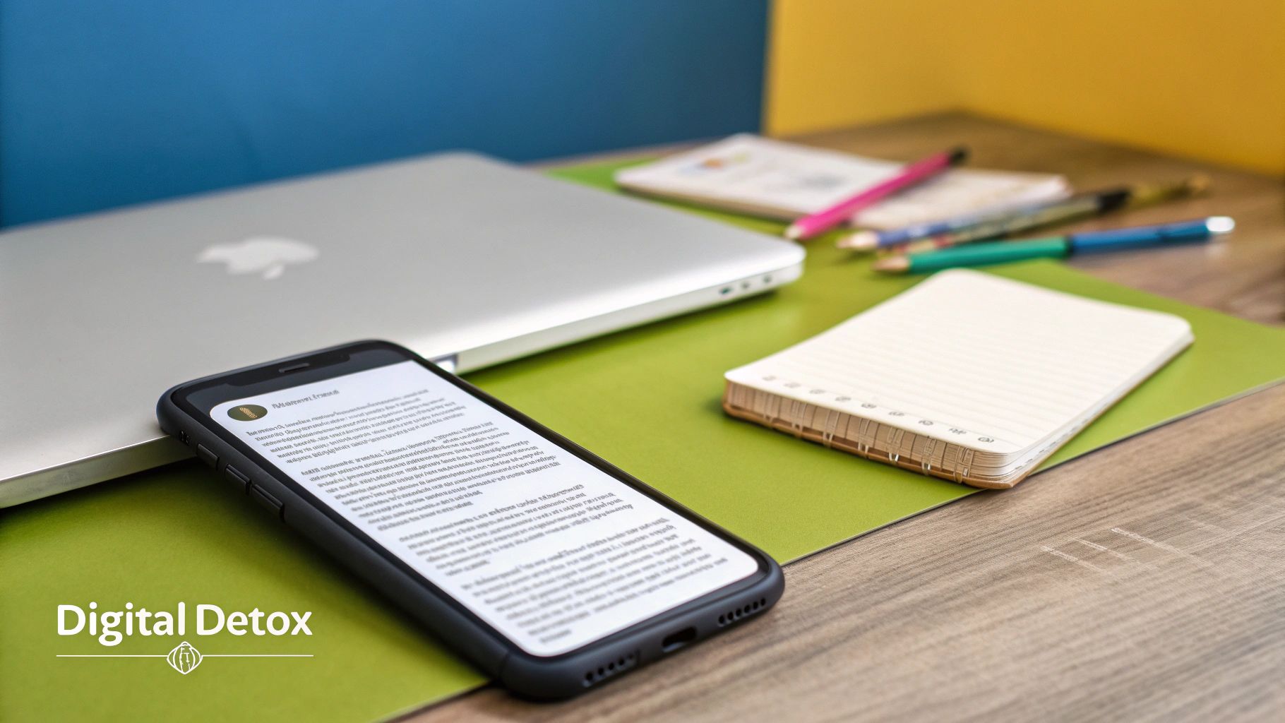 A person sitting on a couch, relaxed and reading a book, with their phone placed face down on the table beside them.
