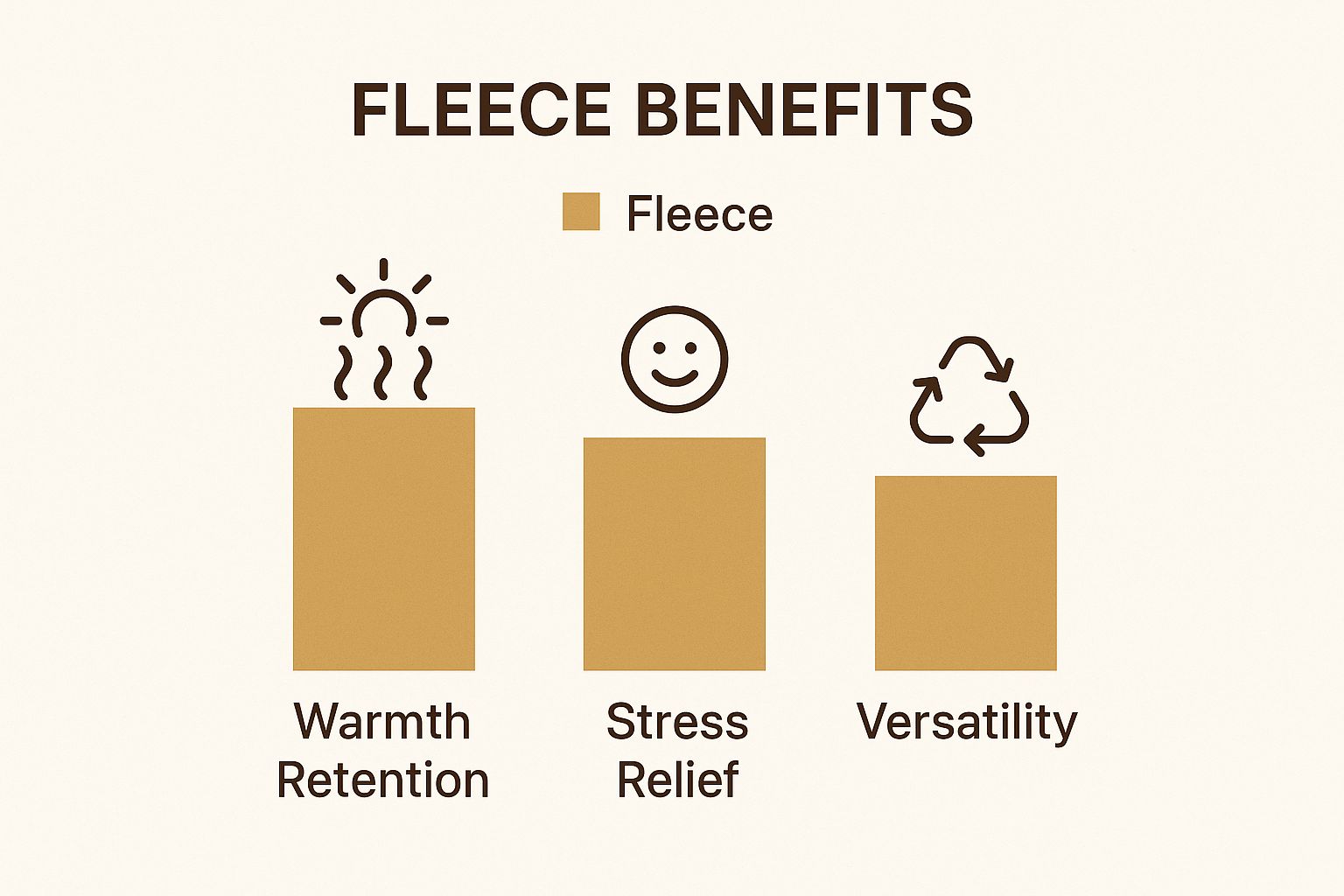 An infographic comparing the benefits of fleece onesies for women, with bars for Warmth Retention, Stress Relief, and Versatility.