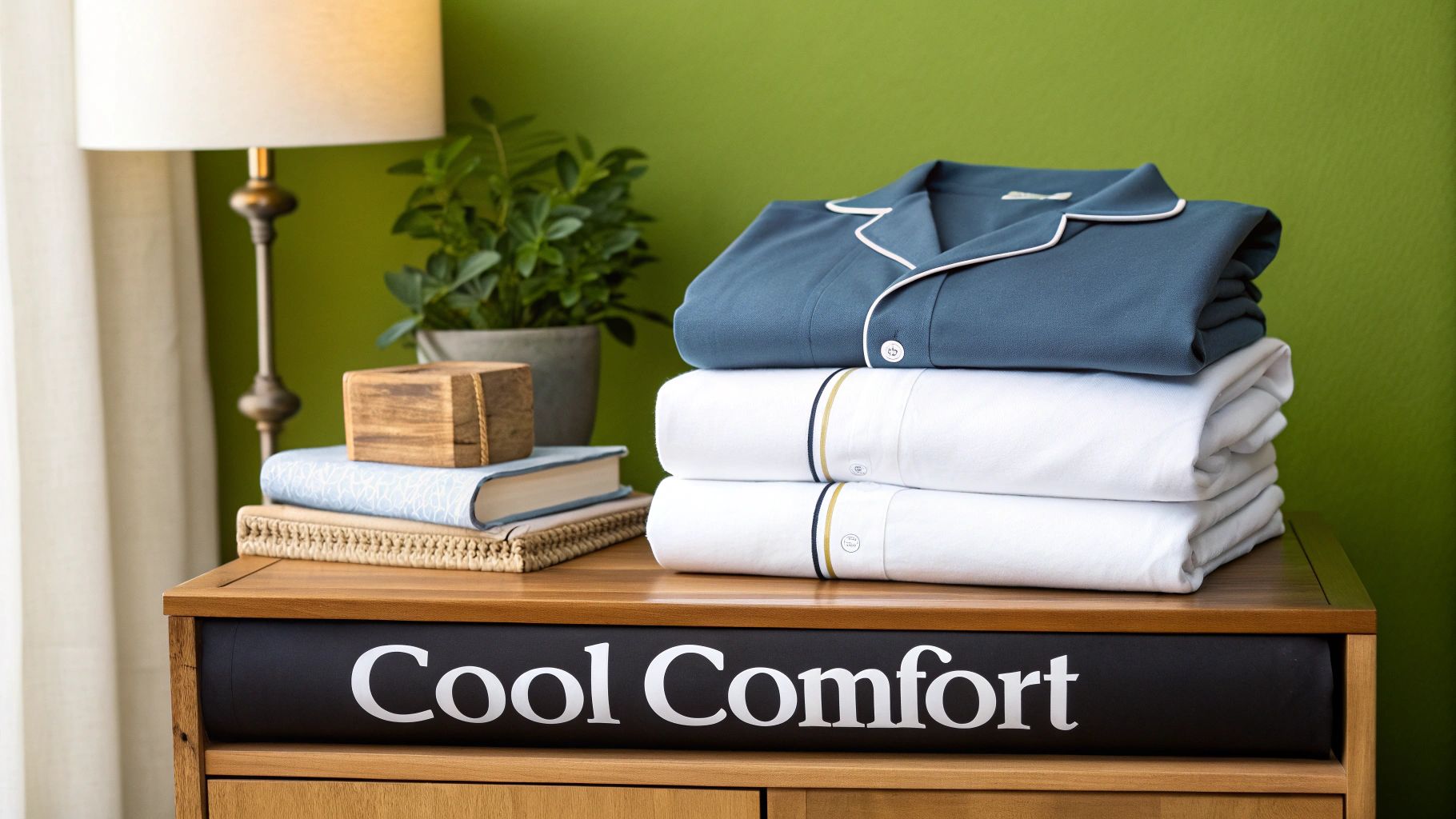 A person comfortably lounging in loose-fitting pajamas, highlighting airflow and a relaxed fit.