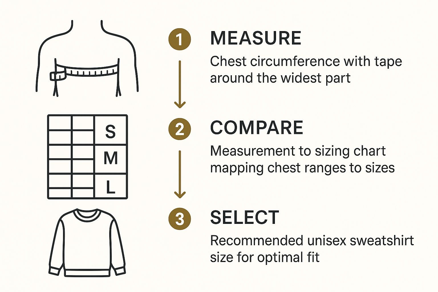Infographic about unisex sweatshirt sizing chart