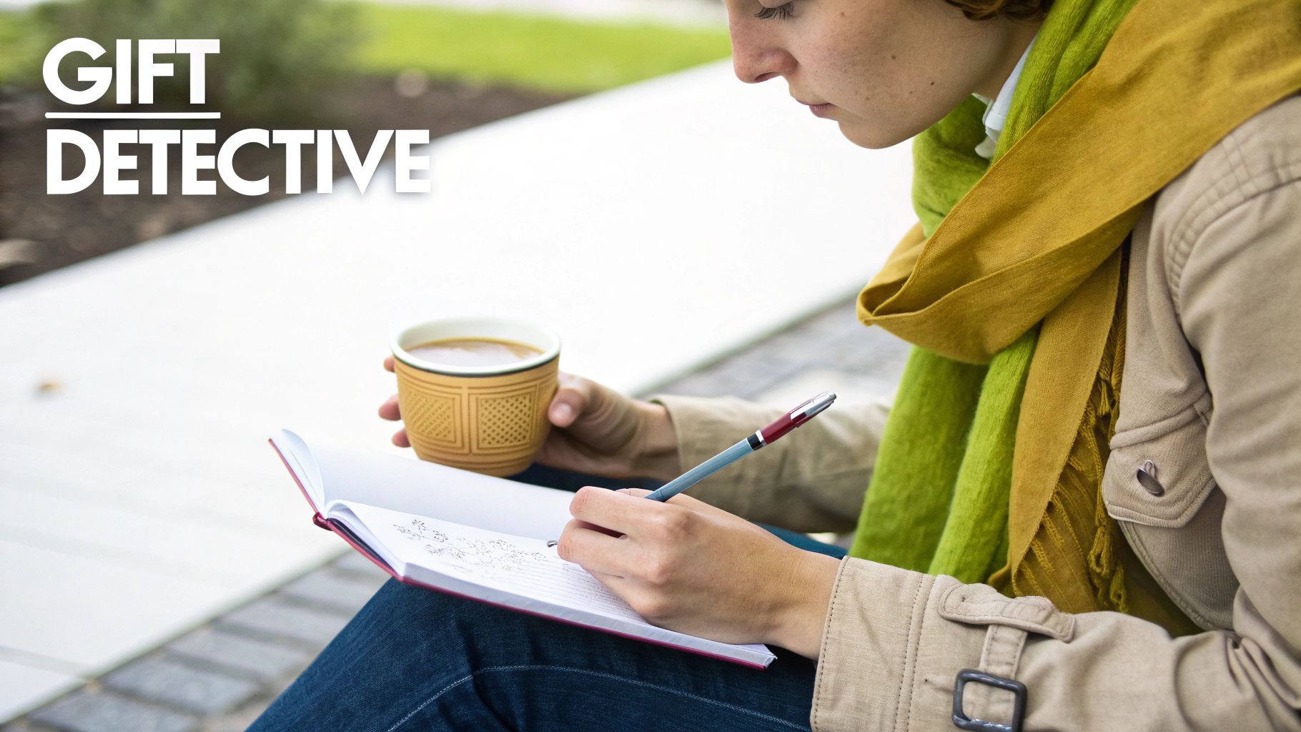 A woman smiling while looking out a window, deep in thought.