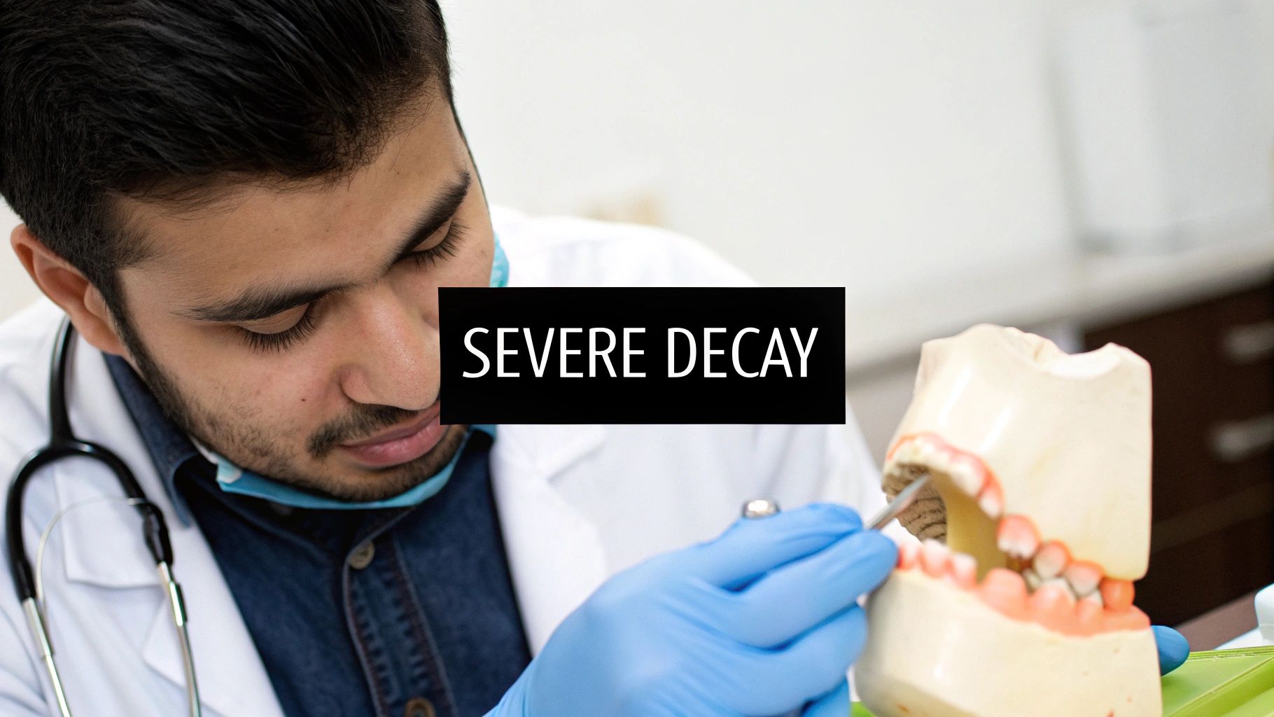 A person smiling, showing healthy teeth, implying the result of a dental crown.