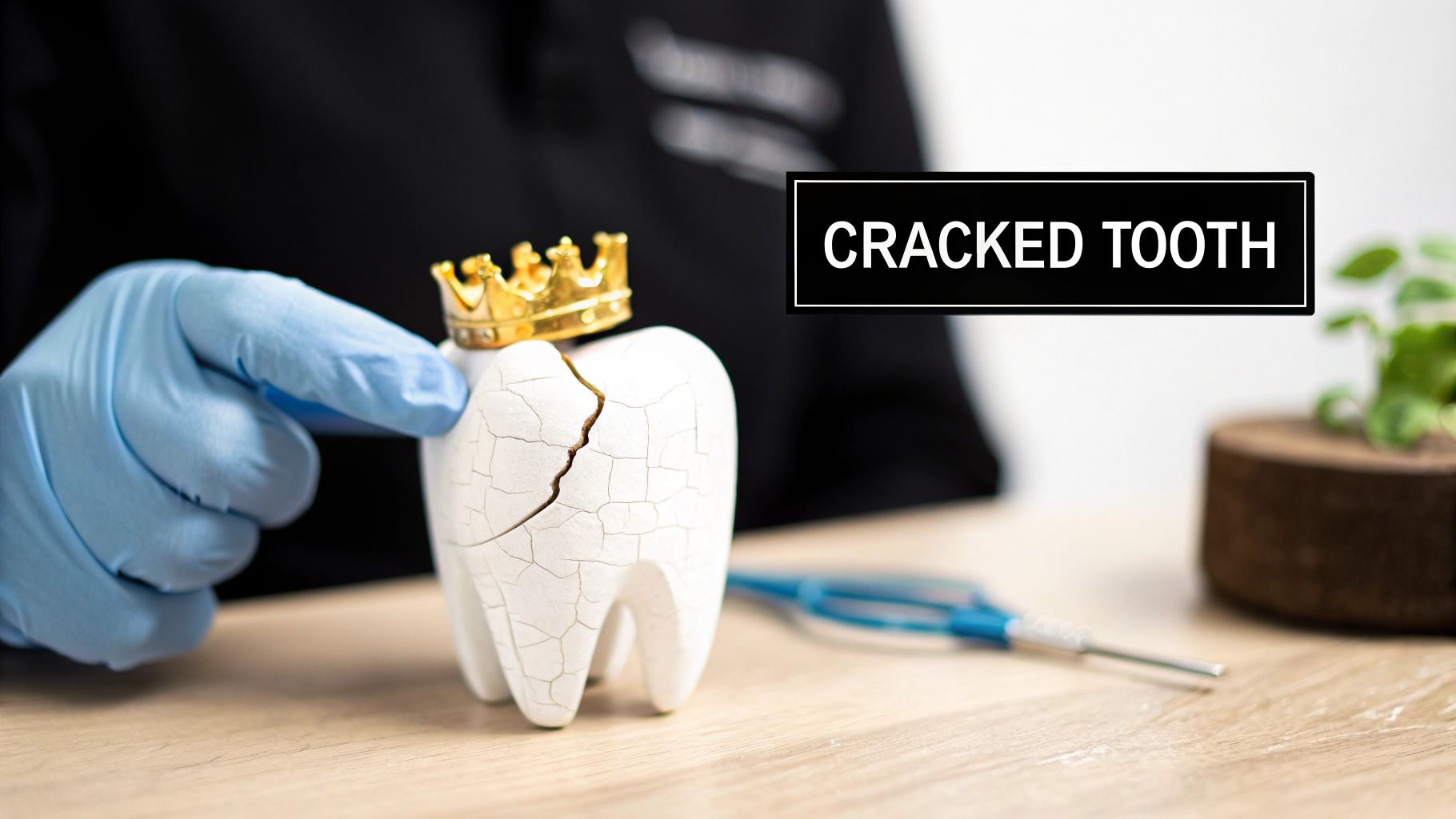 Tooth model showing the placement of a dental crown.