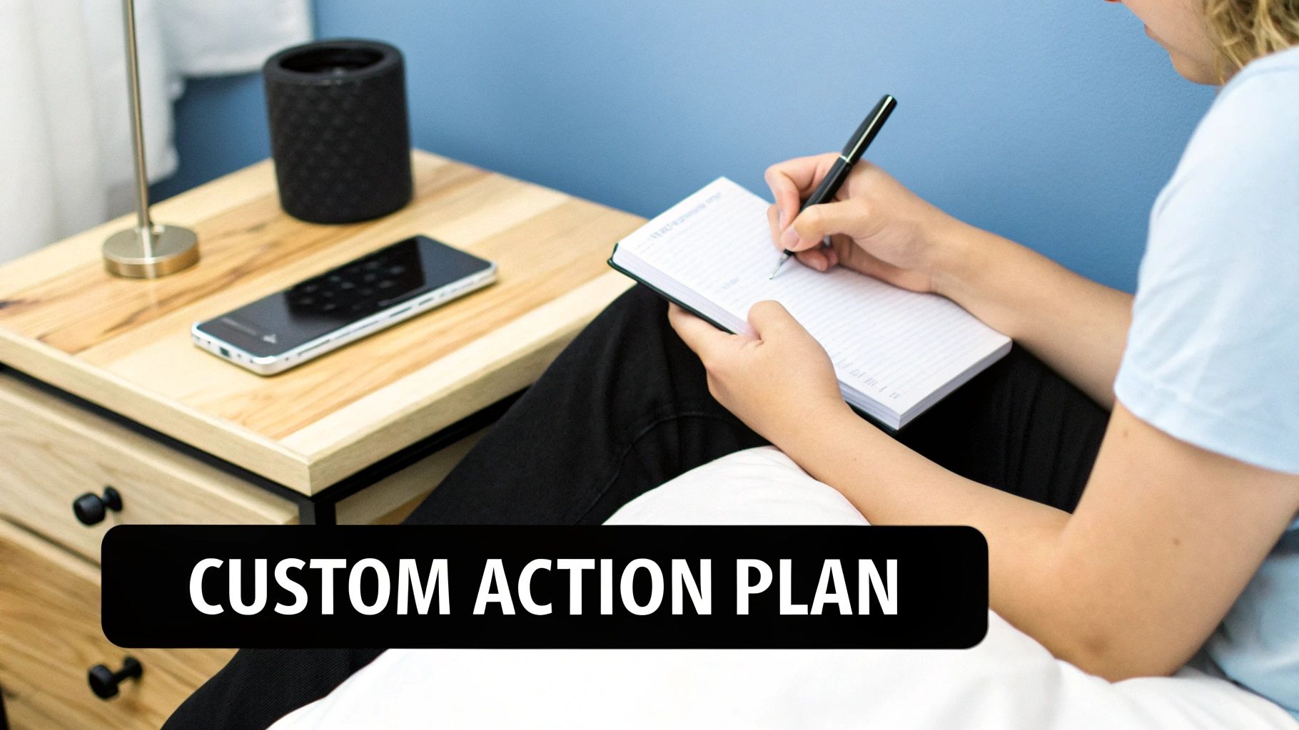 A person writing in a planner, symbolizing the creation of a personalized health plan.