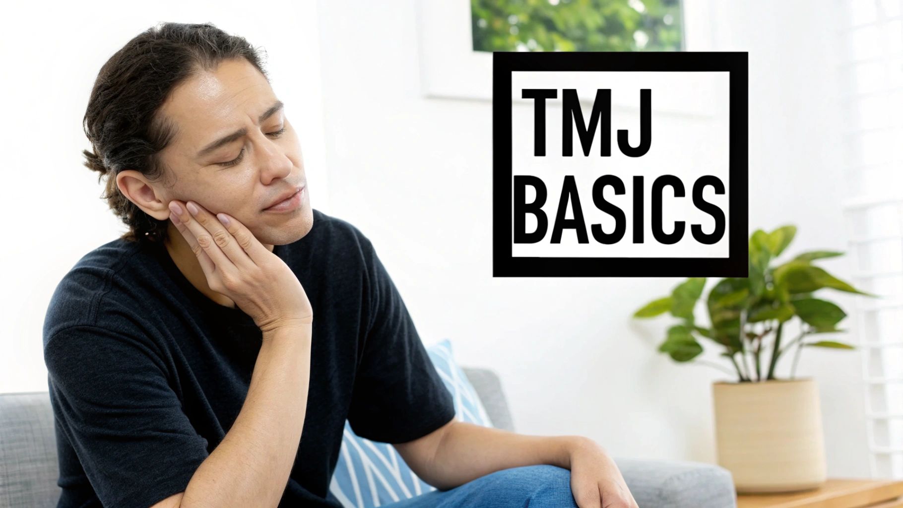 Person experiencing jaw pain holding face illustrating TMJ basics and temporomandibular joint disorder symptoms