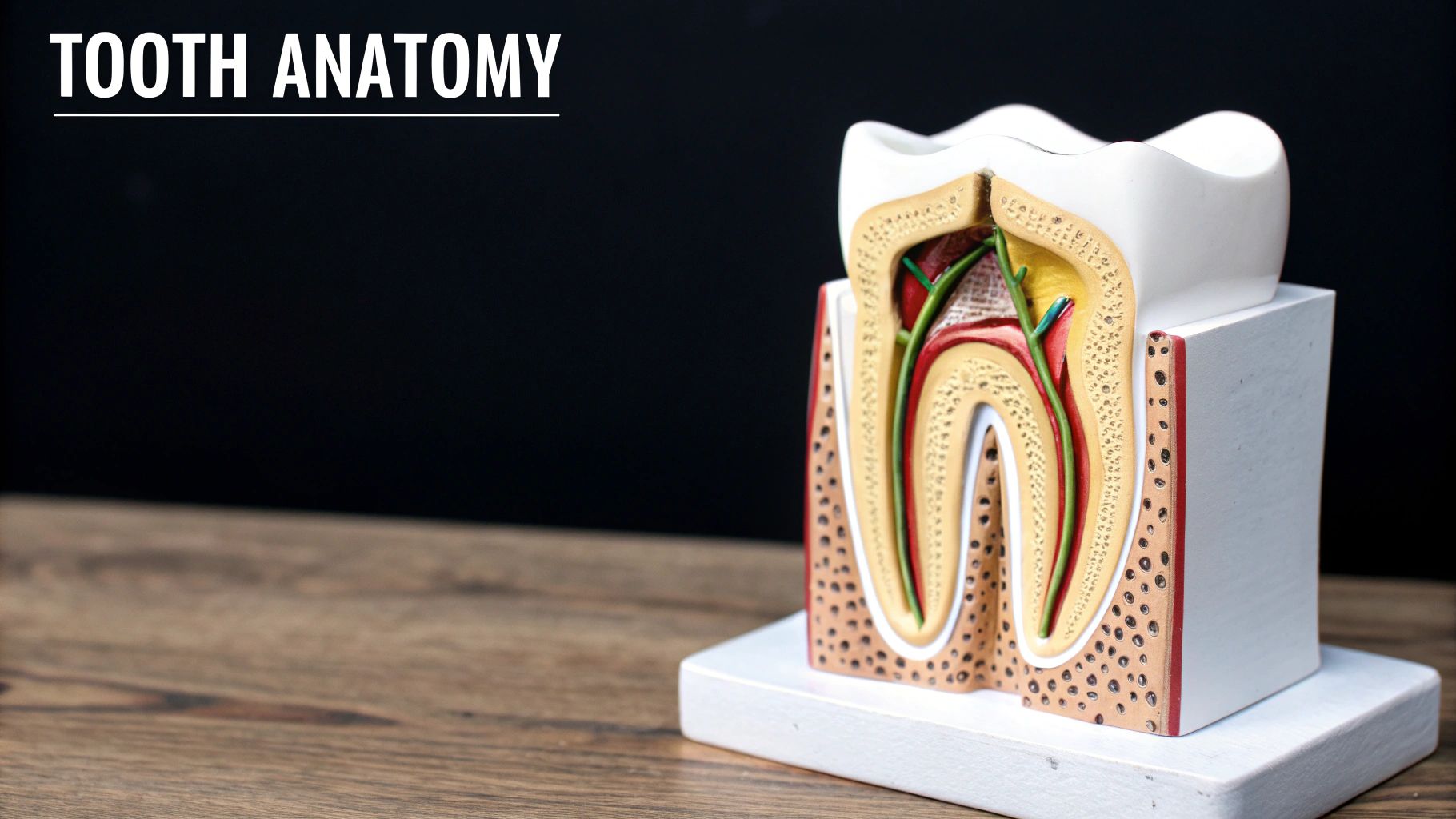 Diagram showing the cross-section of a tooth, highlighting the enamel, dentin, and pulp.