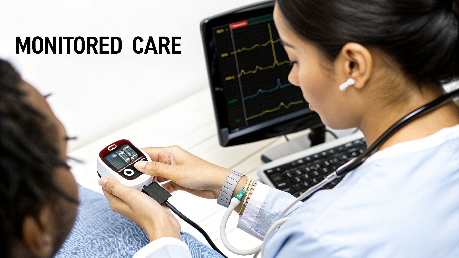 A dental professional carefully monitoring a patient&#39;s vital signs during IV sedation.