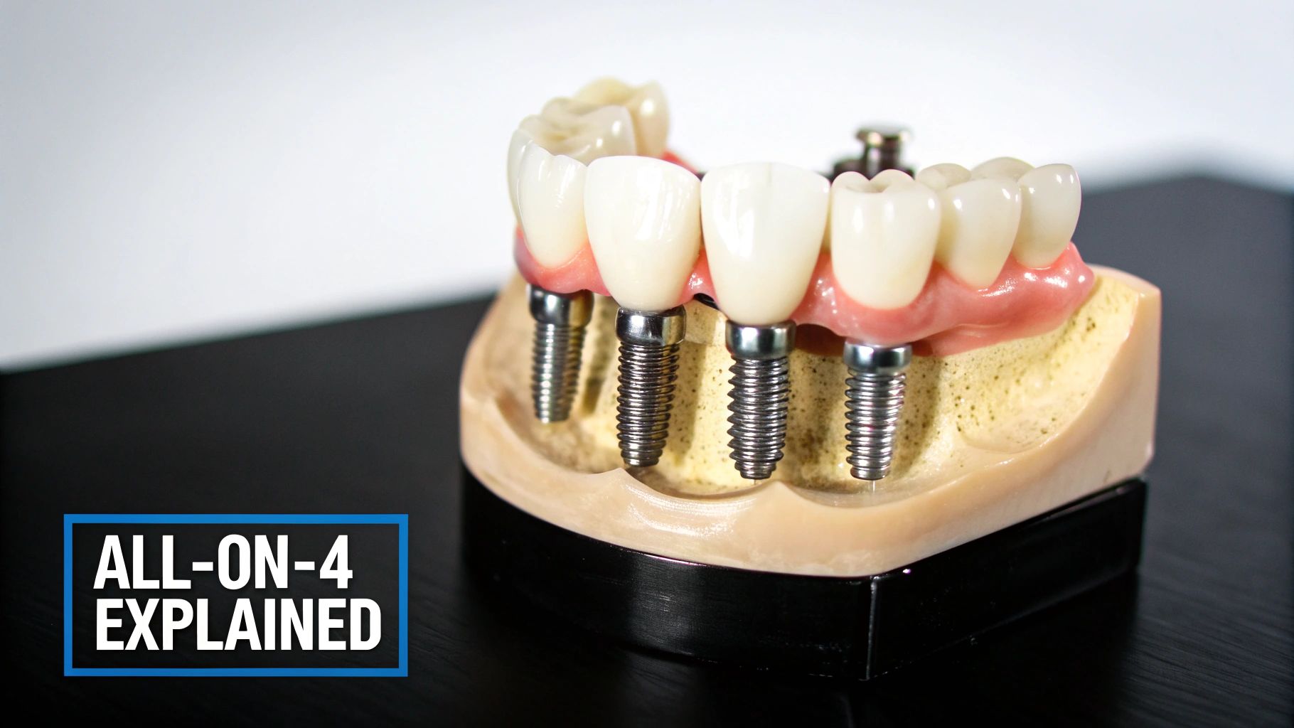 A diagram showing the angled placement of All on 4 dental implants in the jawbone