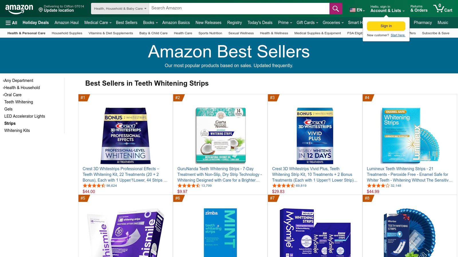 Amazon – Teeth Whitening (category/best-sellers)