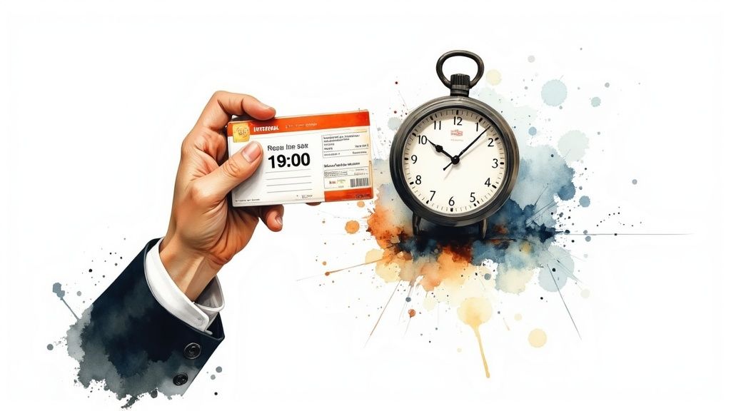 Joven viajera revisando su pase Interrail y billetes de tren en una estación Joven viajera revisando su pase Interrail y billetes de tren en una estación