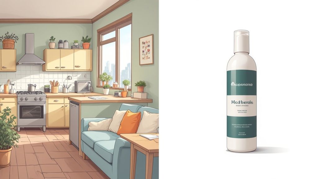 A professional product shot of a black and silver camera against a clean white background.