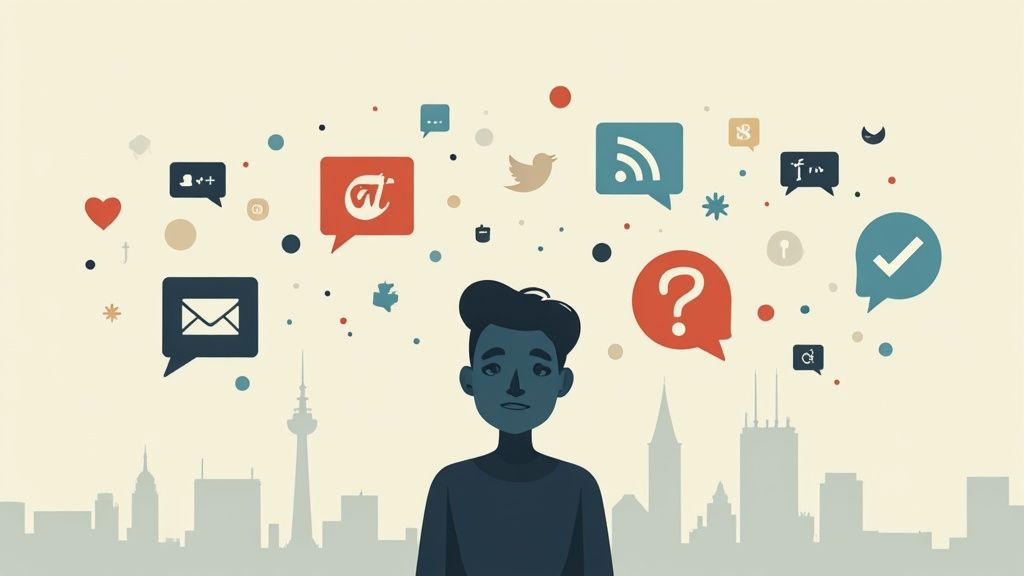 A graph showing business growth and customer satisfaction icons