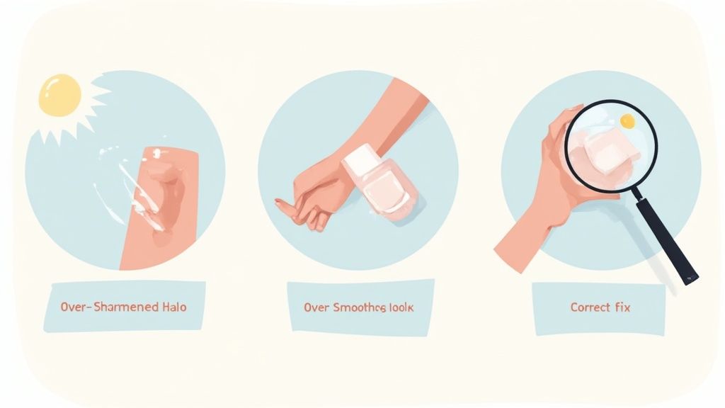 A product photo with an unnatural "halo" effect around the edges, showing the result of over-sharpening.