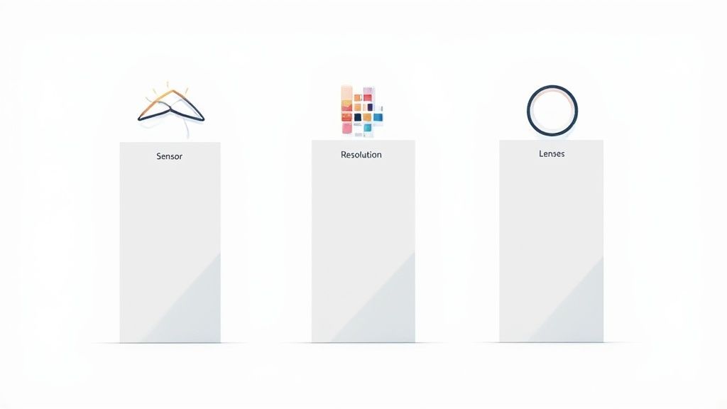 A person holding a modern mirrorless camera, preparing to shoot a product on a clean white background.