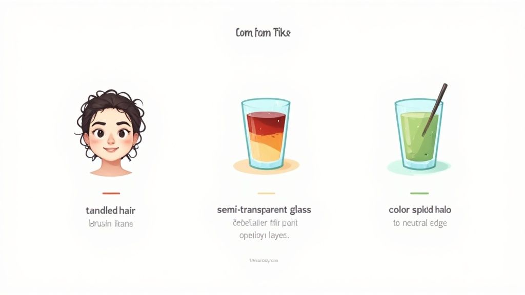 A close-up of a Photoshop user refining the edges of a complex hair selection