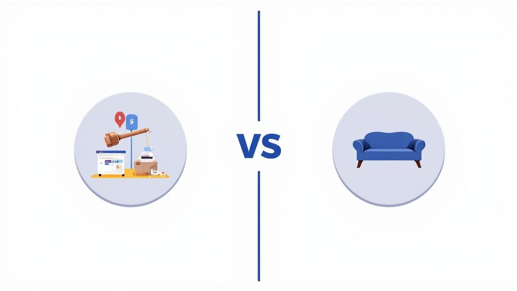 An image showing the logos of eBay and Facebook Marketplace side-by-side