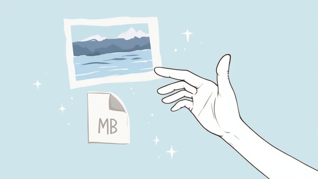 An abstract visual of pixels being condensed and organized, illustrating the concept of image compression.