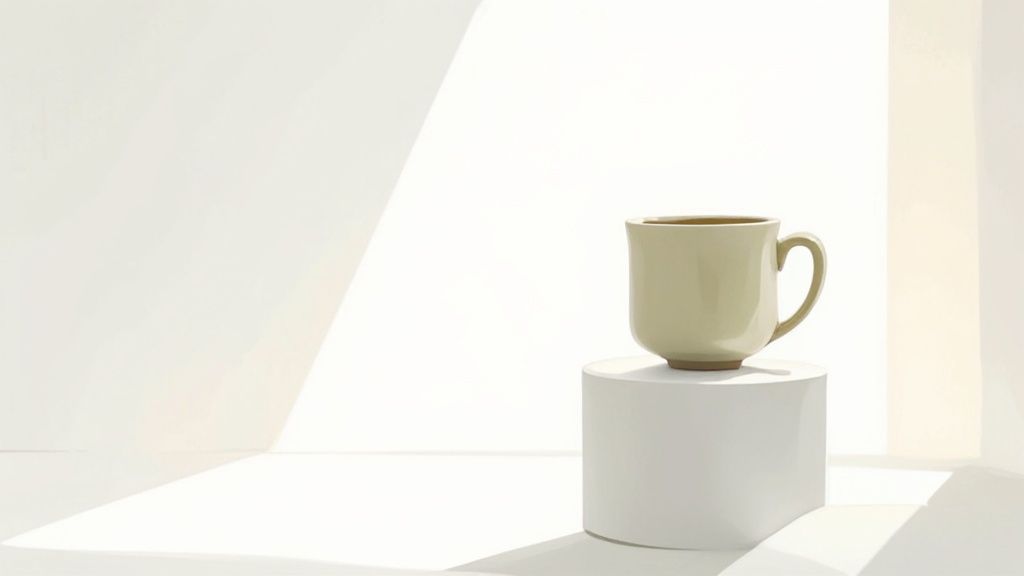 A person taking a professional-looking photo of a ceramic vase using a smartphone and AI background generator.