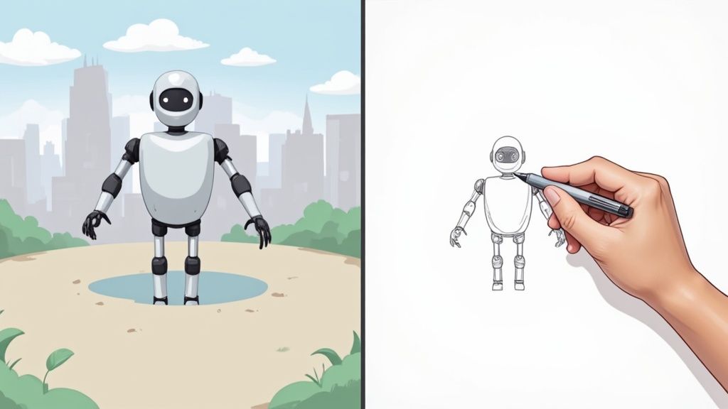 Person choosing between AI and manual photo editing options on a screen.