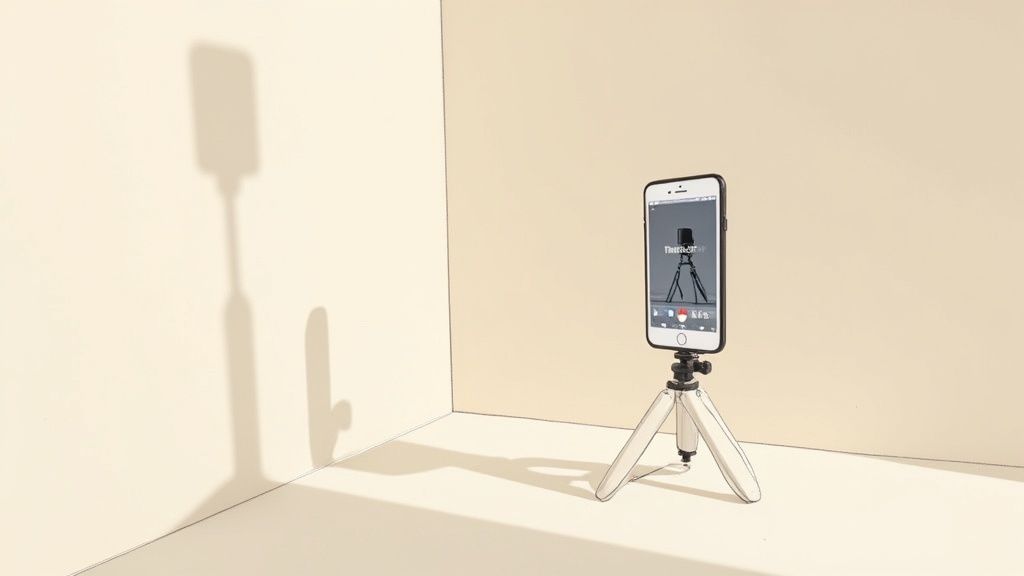 A person using a smartphone to take high-quality photos of a product against a clean background for a Facebook Marketplace listing.