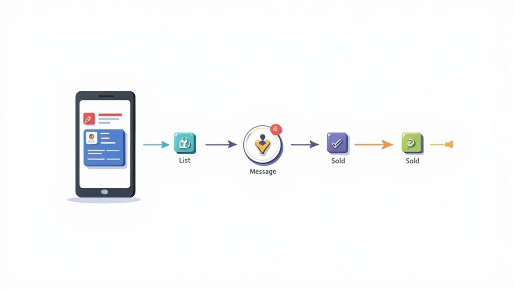 A person browsing Facebook Marketplace on their laptop to sell items