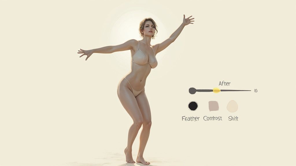 A person's hair being edited with a layer mask in Photoshop