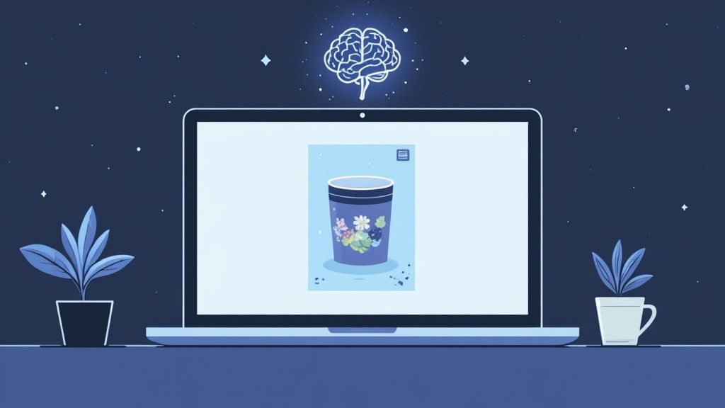 AI tool interface showing a product photo with its background removed and new background options available.