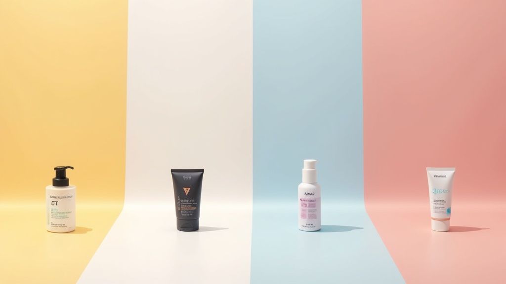 A product photo of a blue vase against a vibrant yellow background, demonstrating effective color contrast.