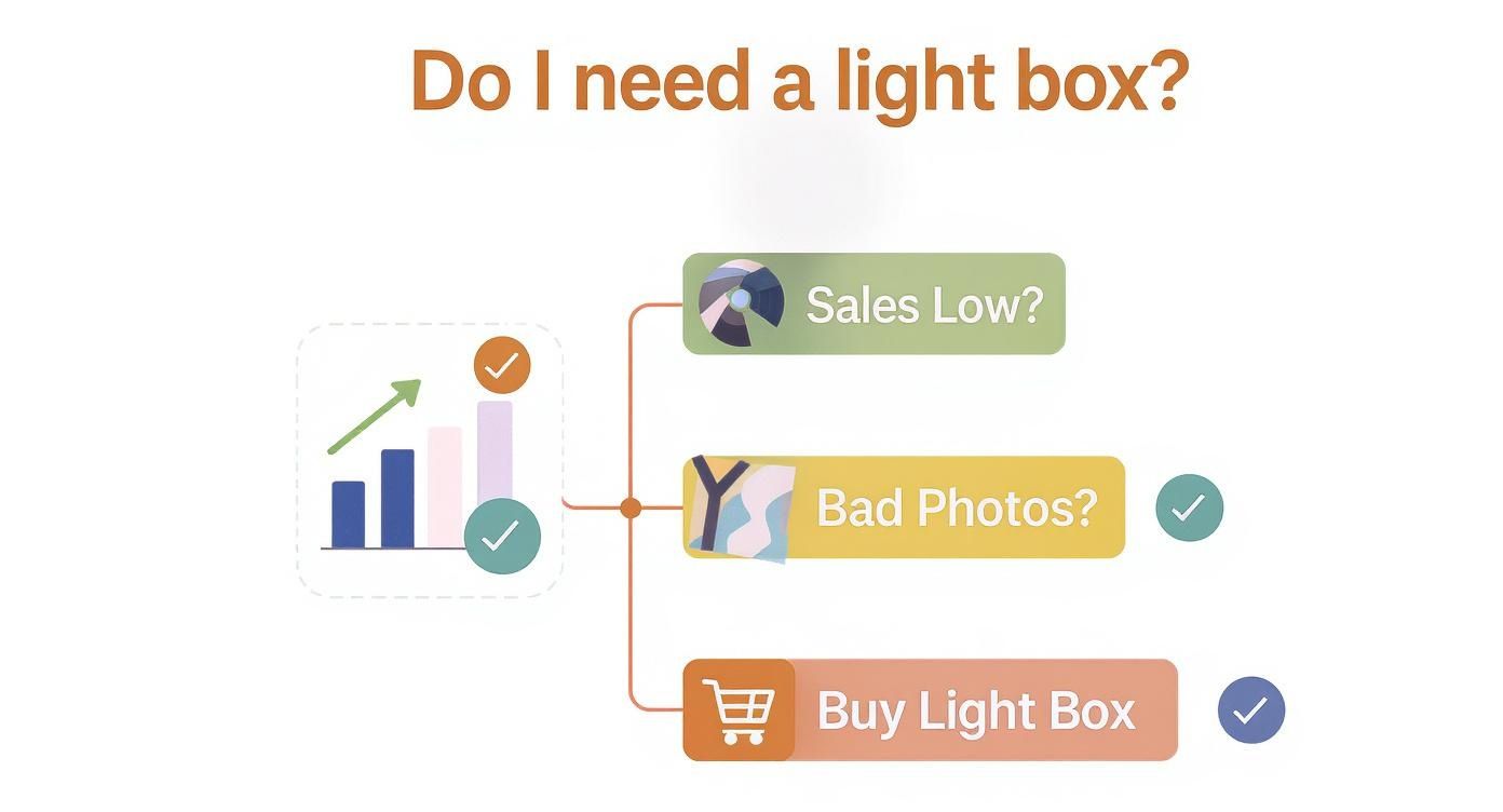 Infographic decision tree about whether you need a light box for product photography
