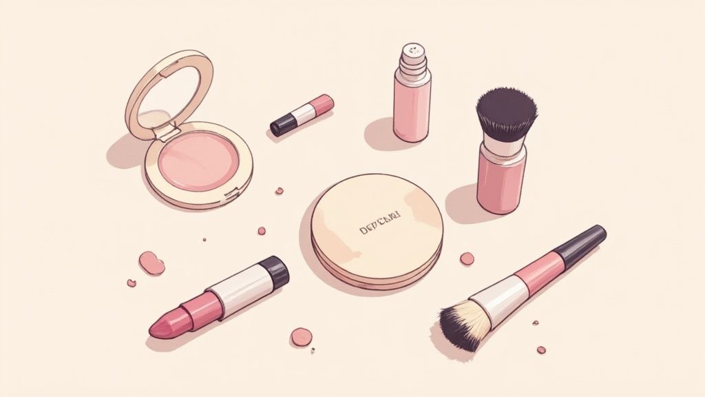 A beauty serum bottle placed in soft, natural window light, creating gentle highlights and shadows.