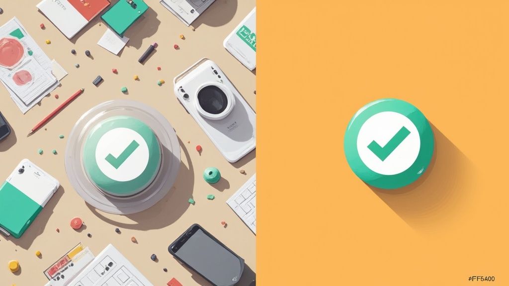 Green checkmark button icon on orange background showing photo background color change