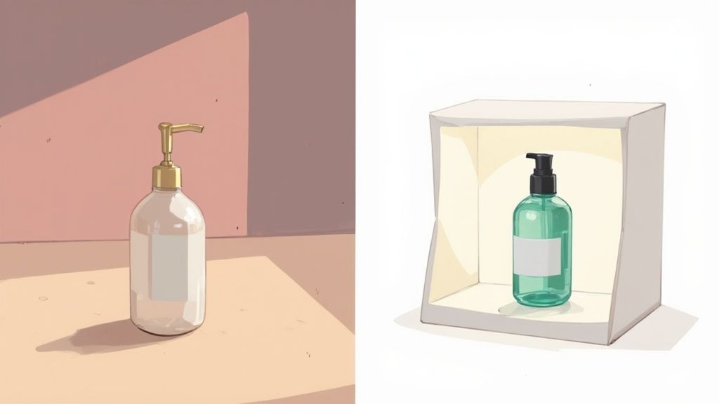 A product photography light box in use, showcasing a camera and various products on a white background.