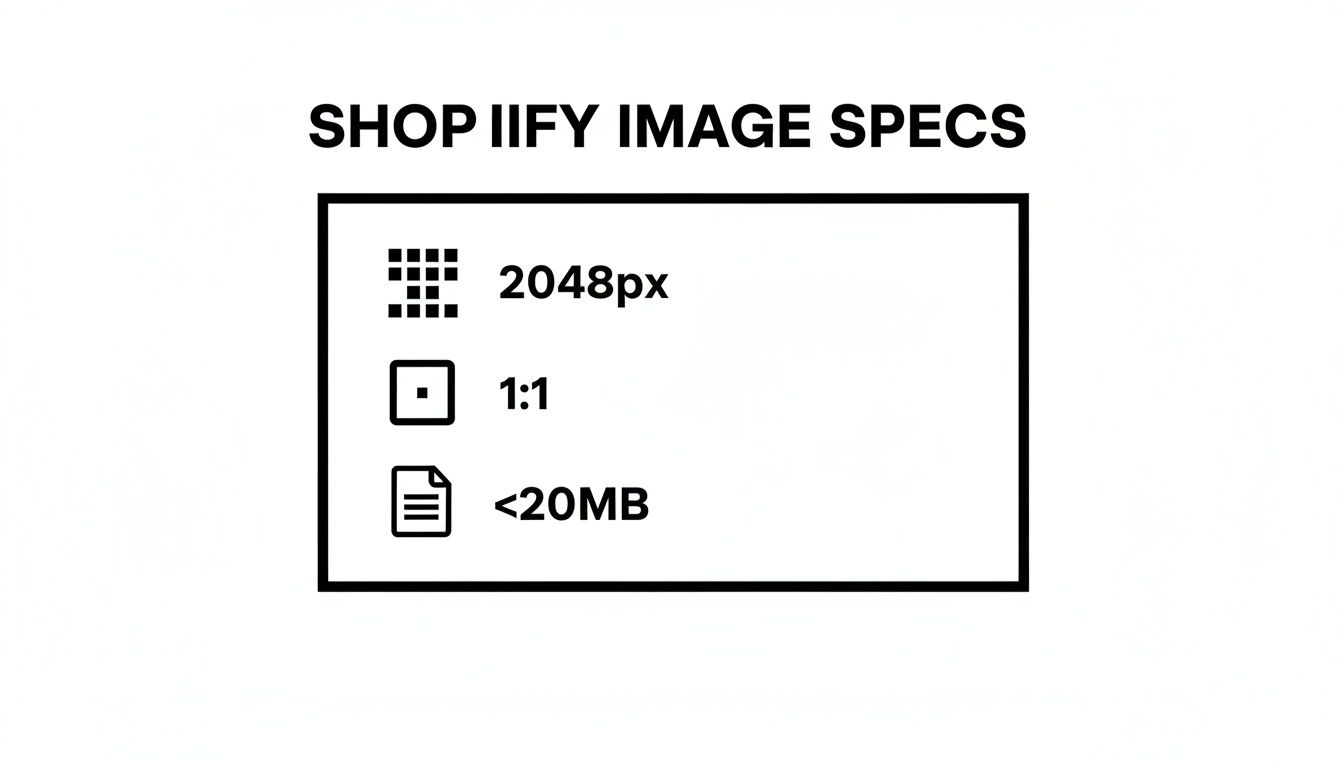 Shop IIFY image specifications displaying 2048px resolution, 1:1 aspect ratio, and under 20MB file size.