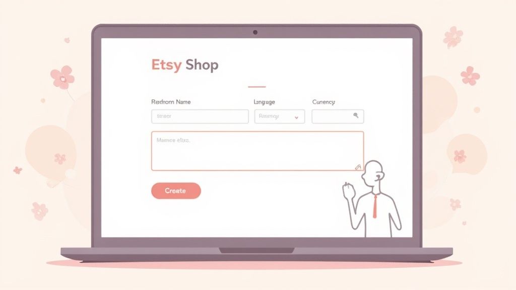 Etsy shop setup interface on a laptop screen
