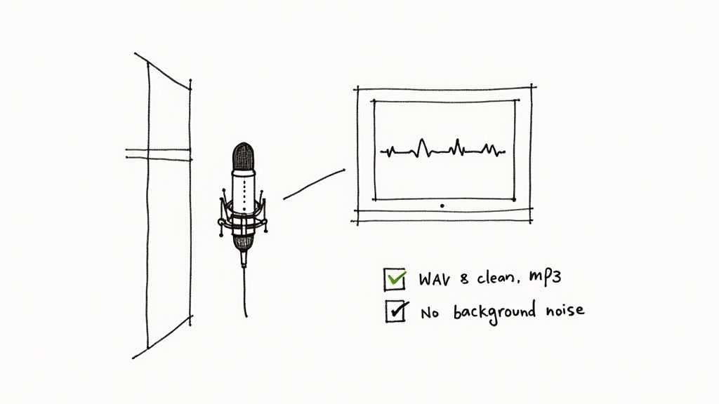 A high-quality microphone set up in a quiet room, ready for recording.