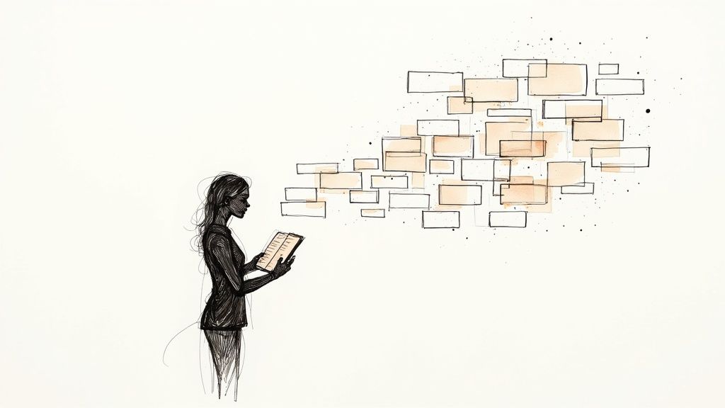 A visual representation of an audio waveform being generated from text inputs on a computer screen, symbolizing the process of an AI voice generator.