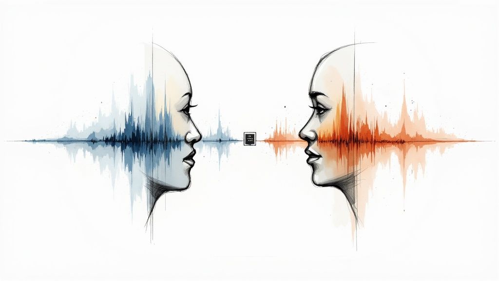 A visual representation of a sound wave being replicated, symbolizing the process of AI voice cloning.
