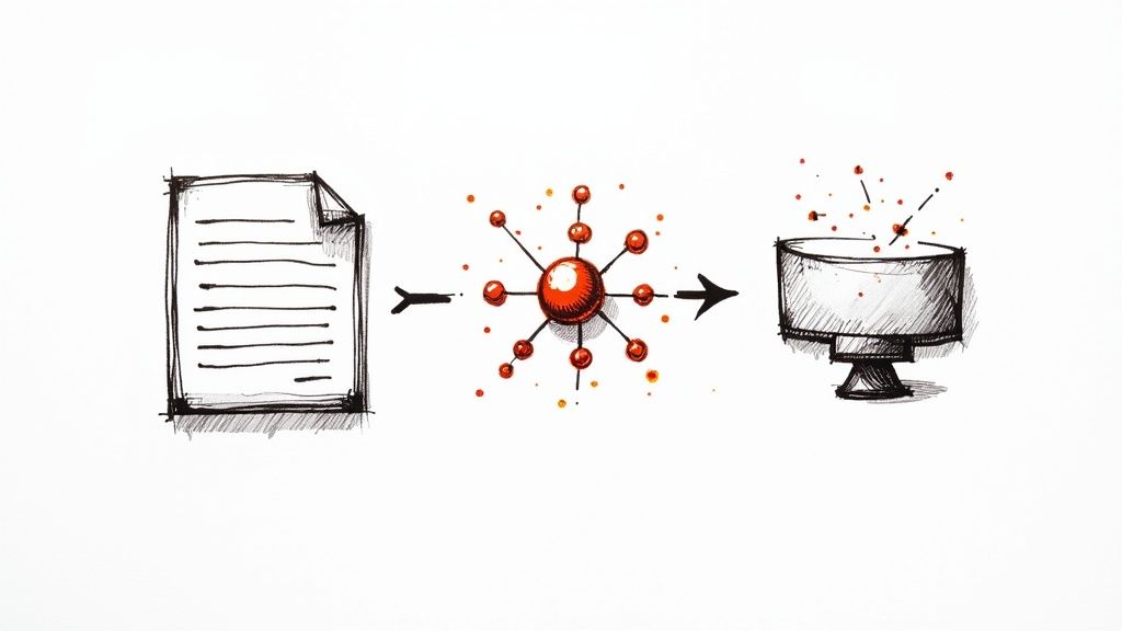 A visual representation of a neural network with glowing nodes and connecting lines, symbolizing the deep learning models behind AI voice technology.