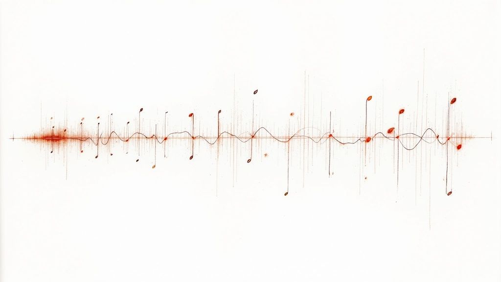 A visual representation of an audio waveform being analyzed and processed by an AI system.