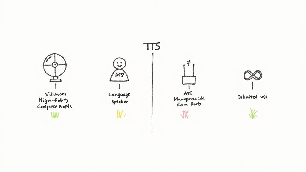 A user interface of an AI voice generation tool showing various voice options and settings.